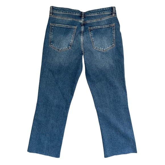 Zara | Medium Wash The Dreed Raw Hem Flare Denim Jeans 12 - Picture 5 of 7